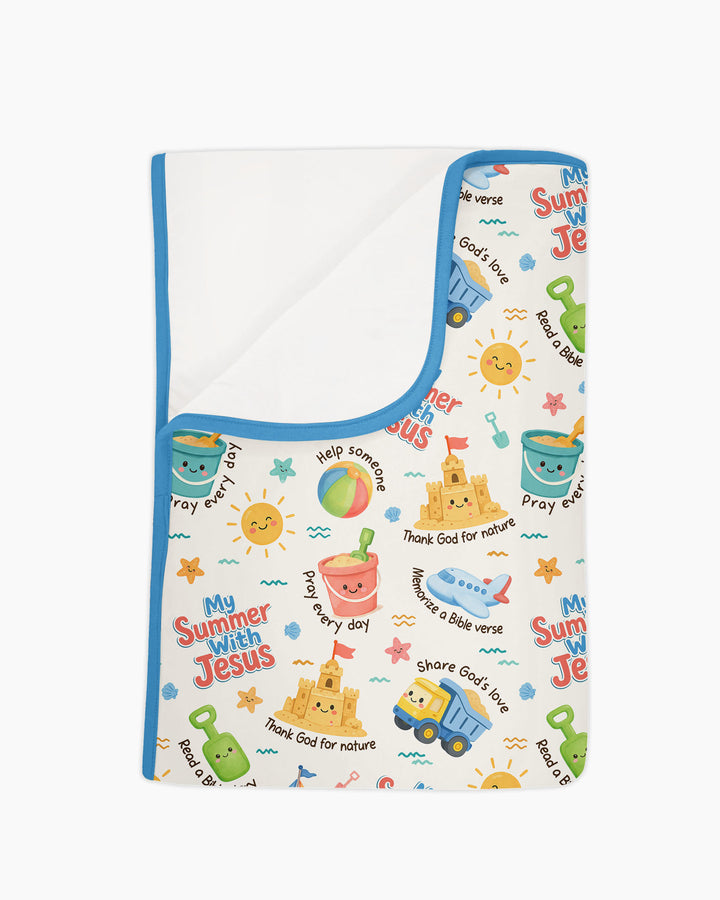 Colorful Summer Beach With Jesus Bamboo Blanket