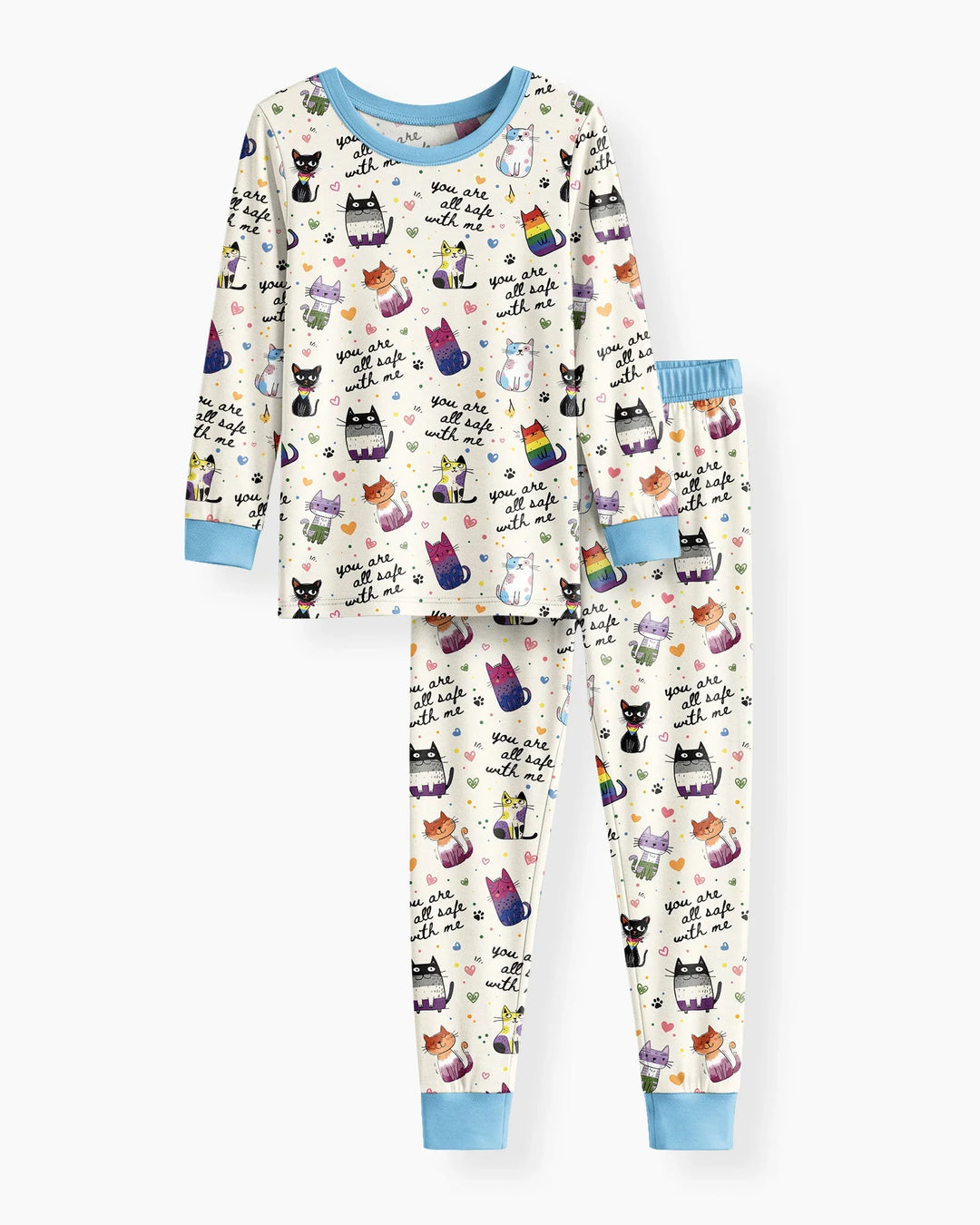 Loved & Safe Kitties Family Matching Bamboo Two Piece Long Sleeve Pajama Set