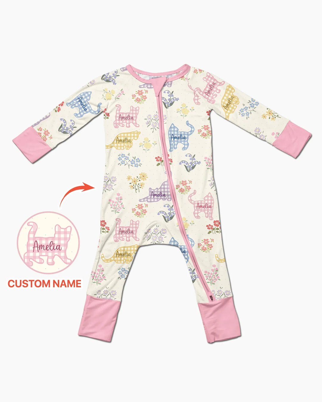 Gingham Cats Custom Name Bamboo Convertible Zippy