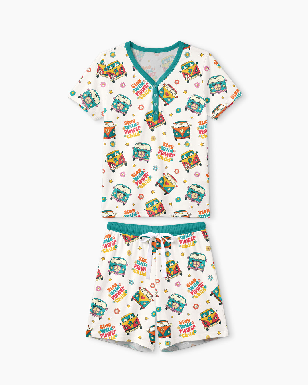 Stay Wild Flower Child Bamboo Women Short Sleeve Short Pajama Set
