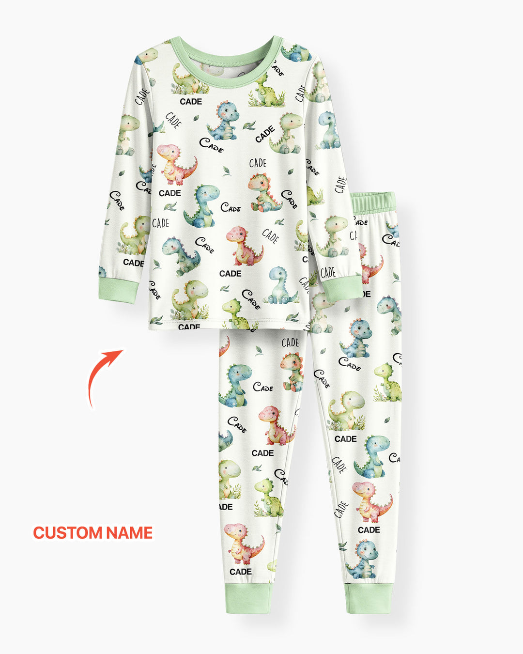 Dinosaur Custom Name Bamboo Two Piece Long Sleeve Pyjamas Set