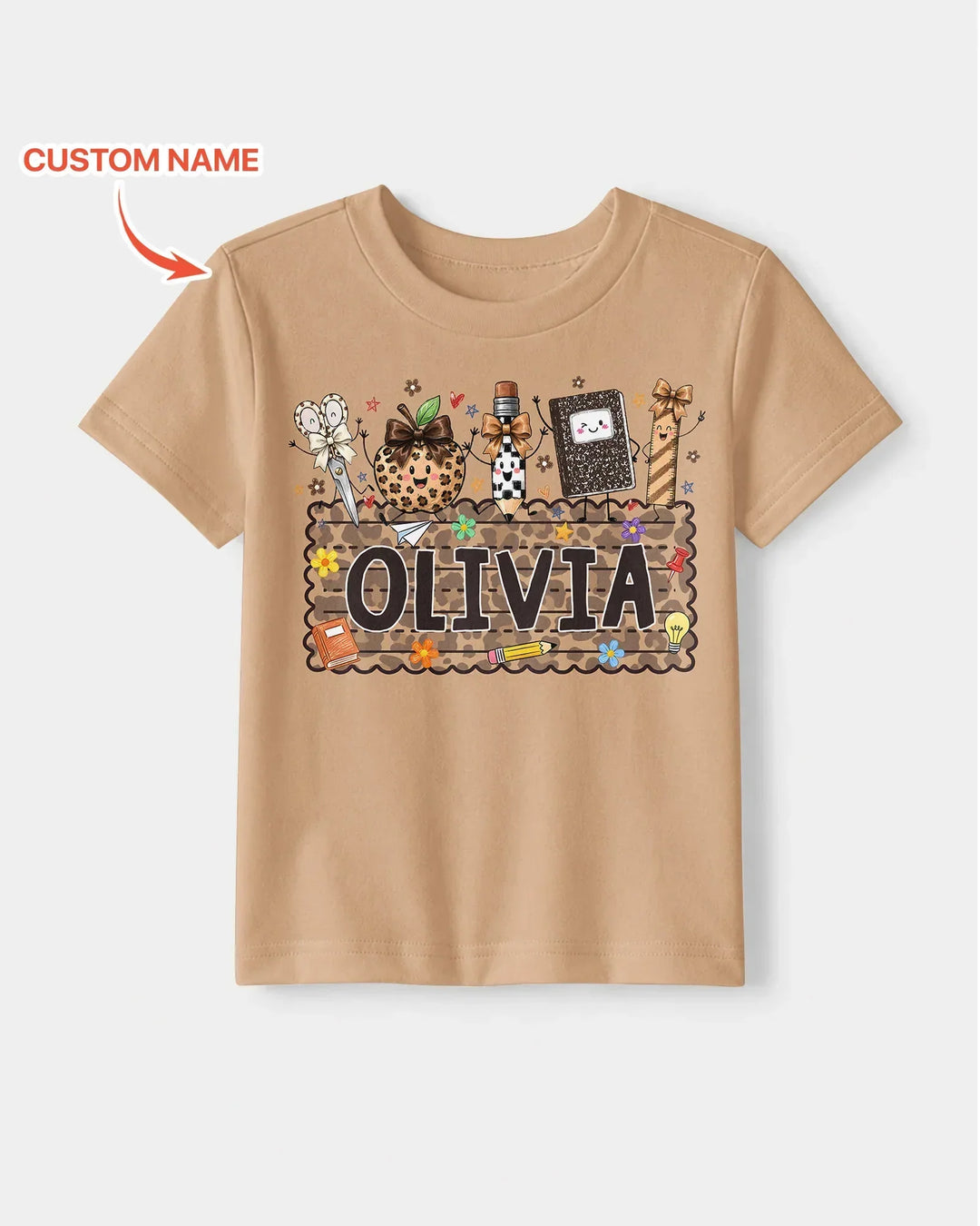 Custom Name School Sweetheart Leopard Bamboo Crewneck T-Shirt