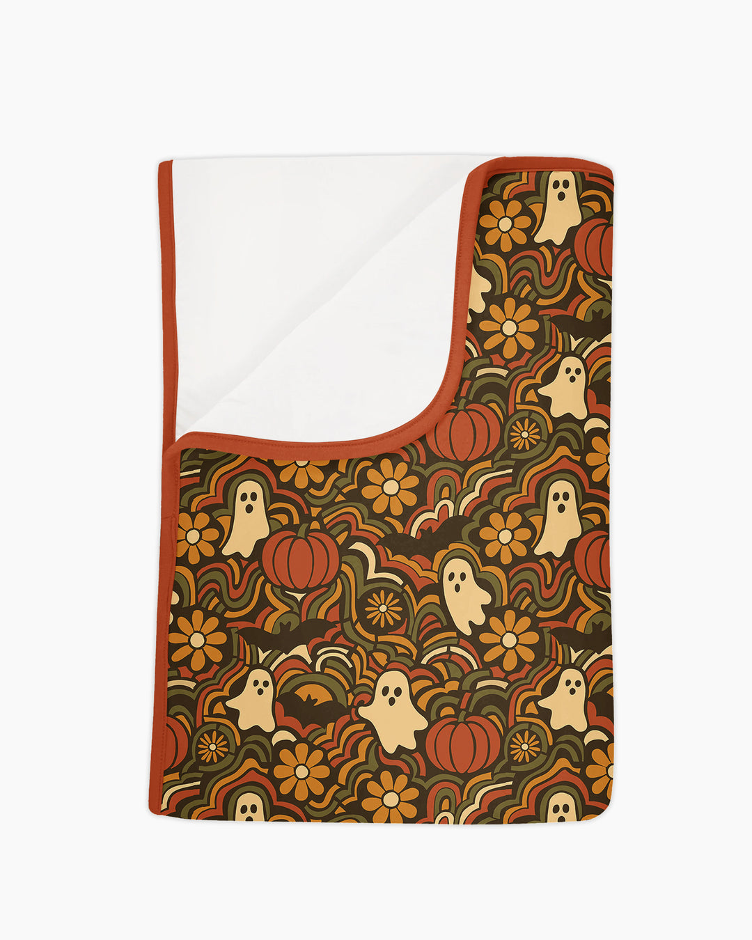 Retro Halloween Ghost Pumpkin Floral Bamboo Blanket