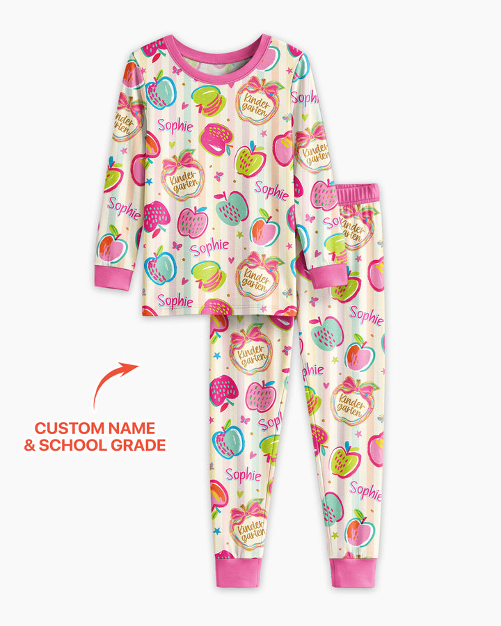 Custom Grade Preppy Apple Bamboo Two Piece Long Sleeve Pajama Set