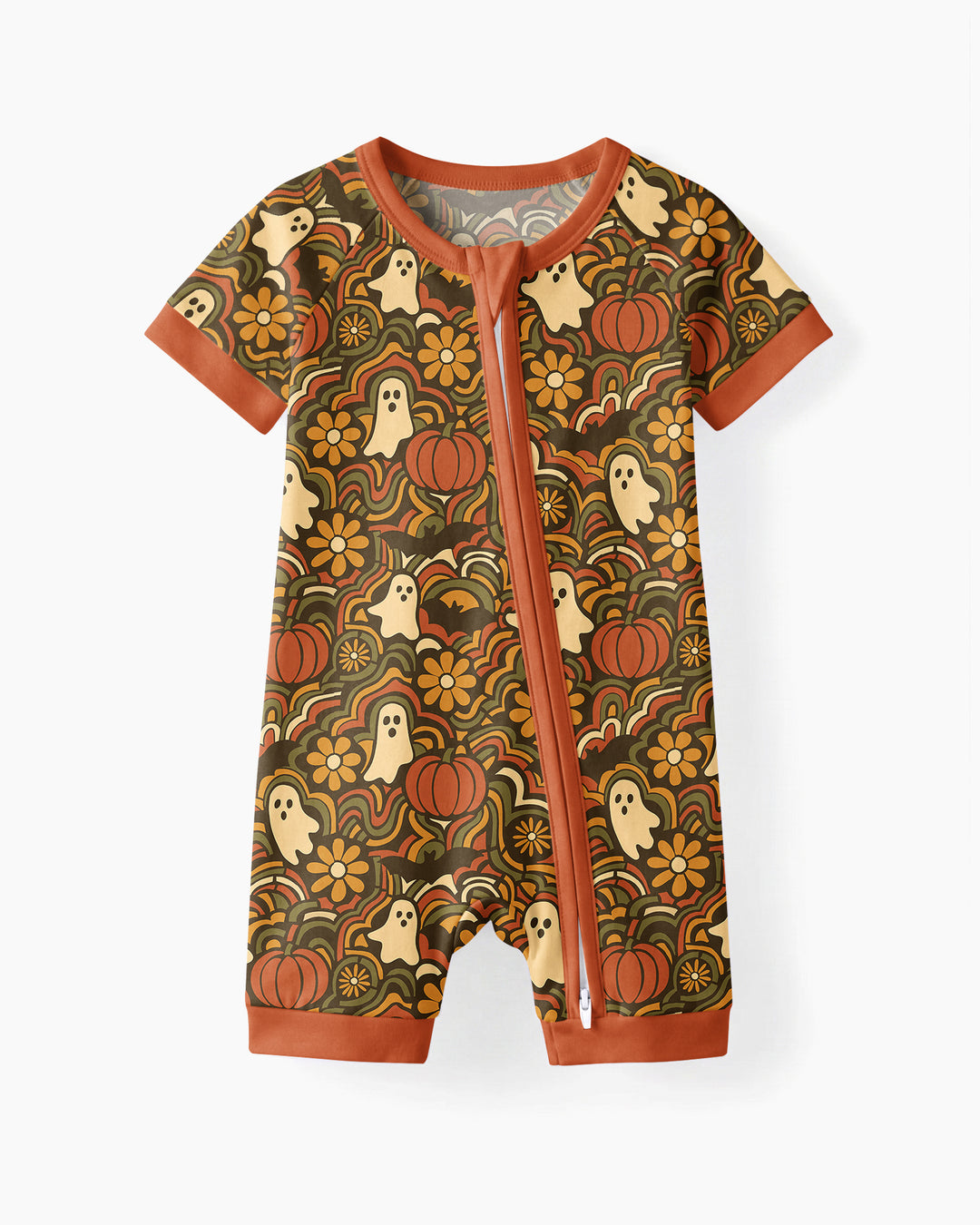 Retro Halloween Ghost Pumpkin Floral Bamboo Shorty Zippy