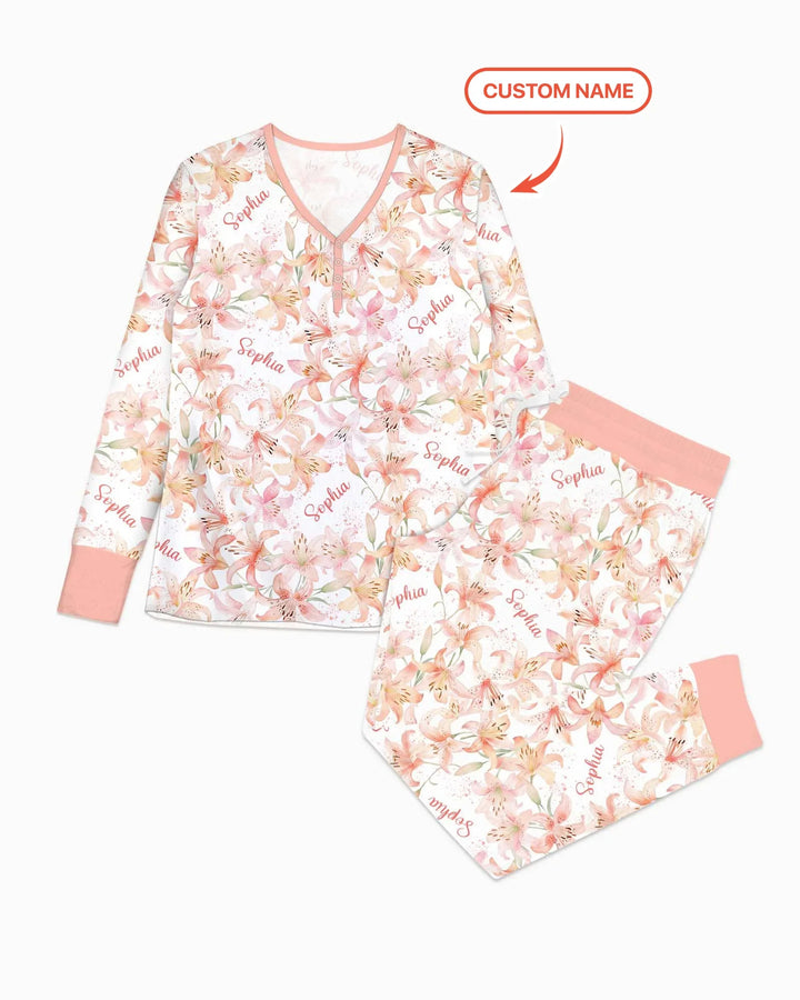 Custom Name Birth Month Flowers Bamboo Women Pajama Set