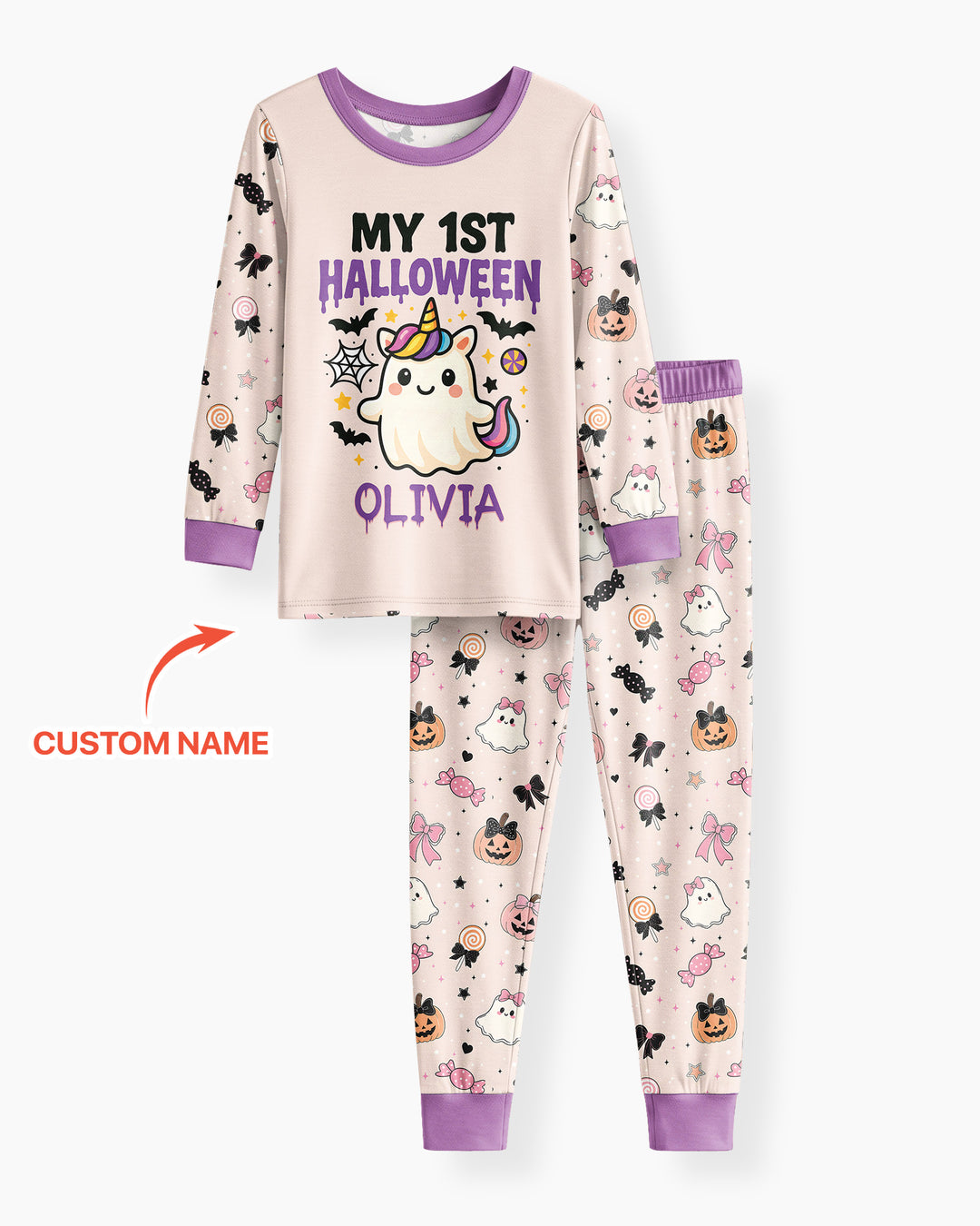 Custom Name Cute Ghost My First Halloween  Bamboo Two Piece Long Sleeve Pajama Set