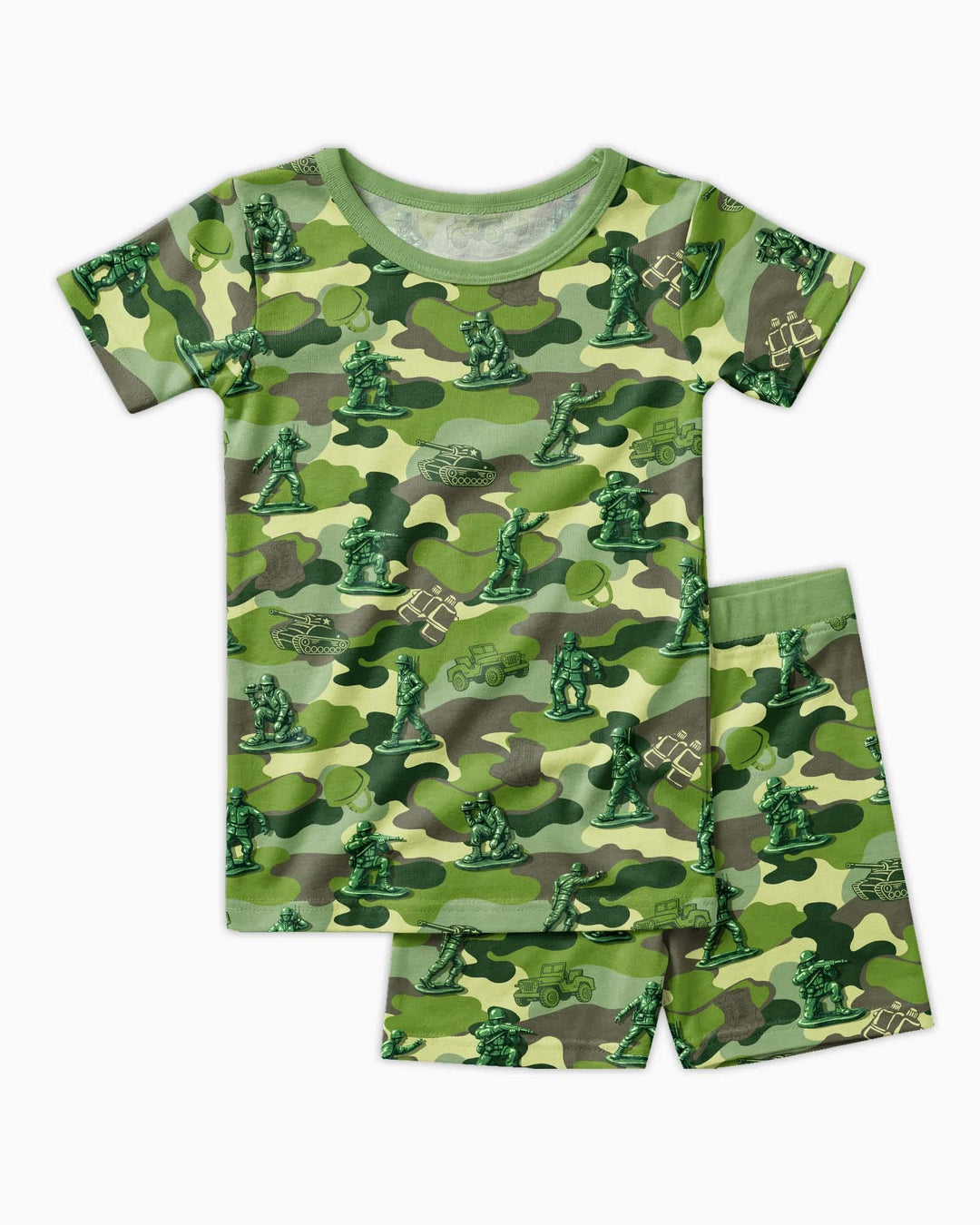 Green Army Men Bamboo Two Piece Short Sleeve Shorts Pajama Set