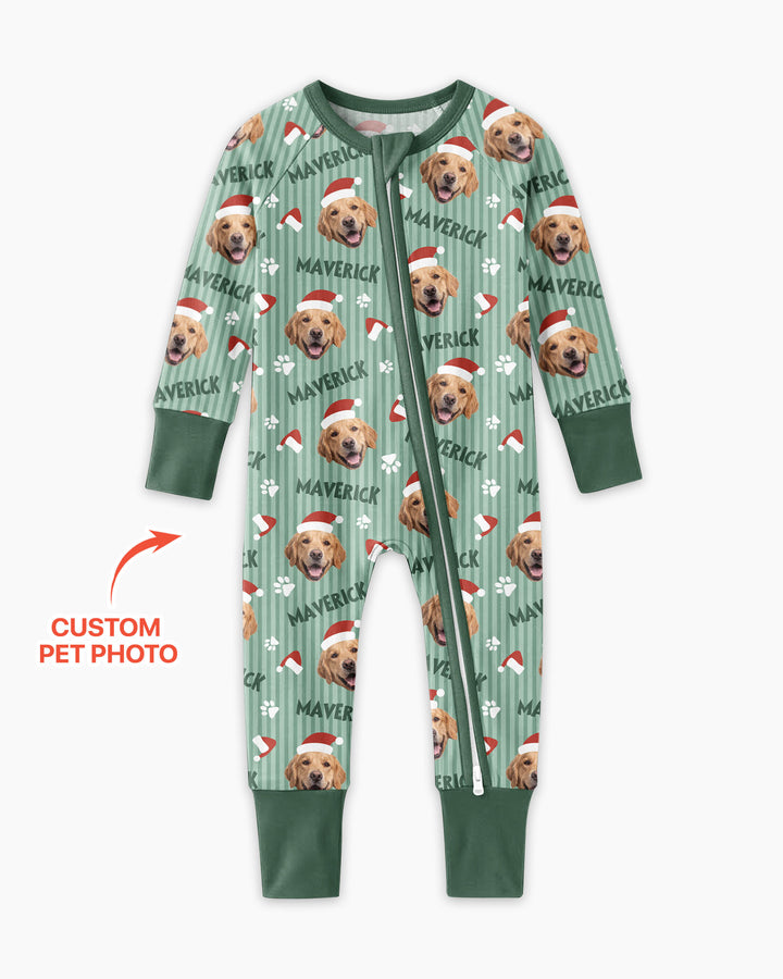 Custom Pet Photo Christmas Paws Stripe Bamboo Convertible Zippy
