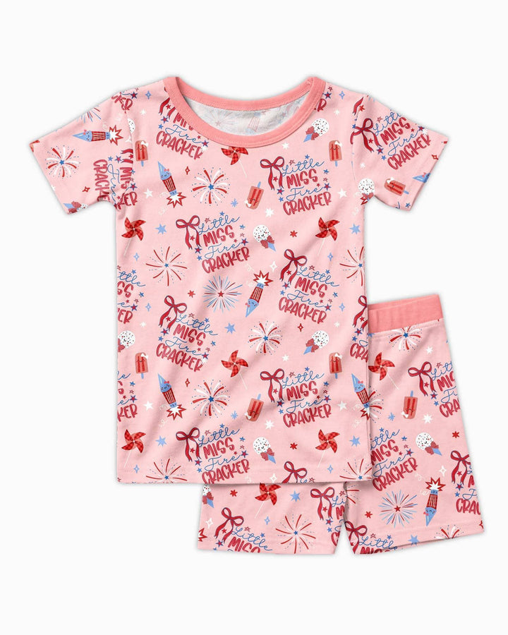 Little Miss Firecracker 4th July Bamboo Two Piece Short Sleeve Shorts Pajama Set