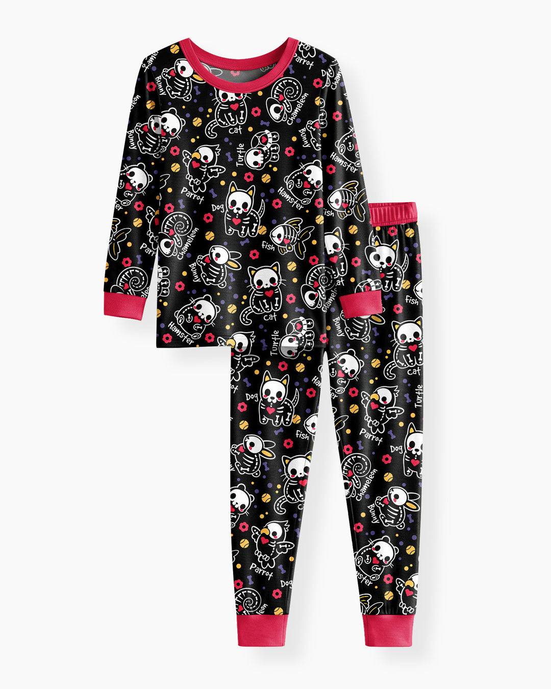 Kawaii Skeleton Pets Bamboo Two Piece Long Sleeve Pajama Set