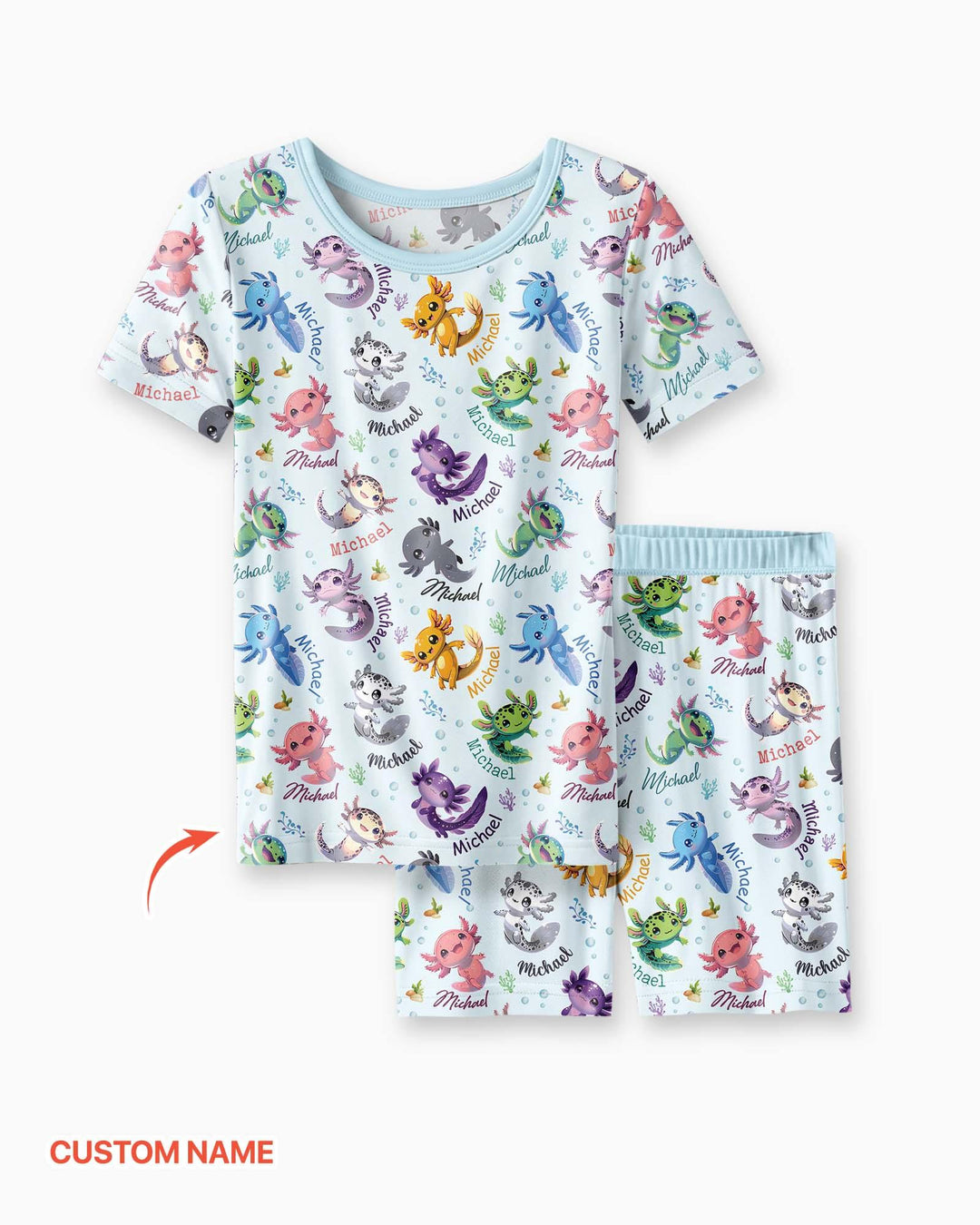 I Love You Axolotl Custom Name Bamboo Two Piece Short Sleeve Shorts Pajama Set