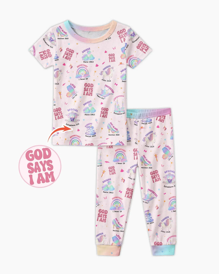 God Says I Am Girl Bamboo Two Piece Short Sleeve Pajama Set