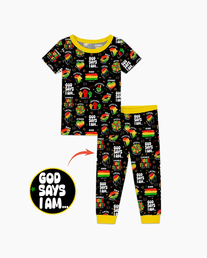 God Says I Am Juneteenth Blessings Bamboo Two Piece Short Sleeve Pajama Set