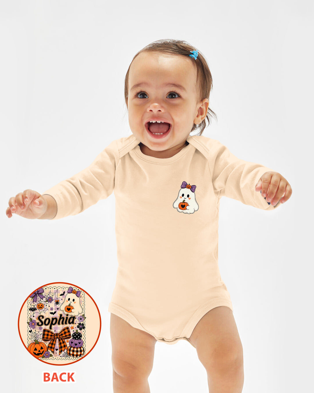 Custom Name Cute Ghost Pumpkin Spooky Season Bamboo Bodysuit