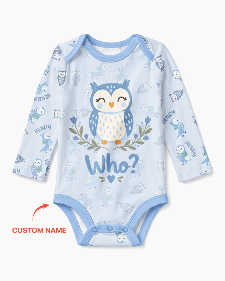 Custom Name Twin Owl Who's Who Bamboo Bodysuit