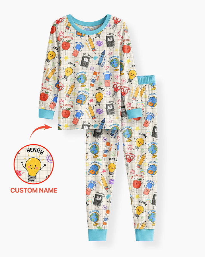 School Squad Custom Name Bamboo Two Piece Long Sleeve Pajama Set