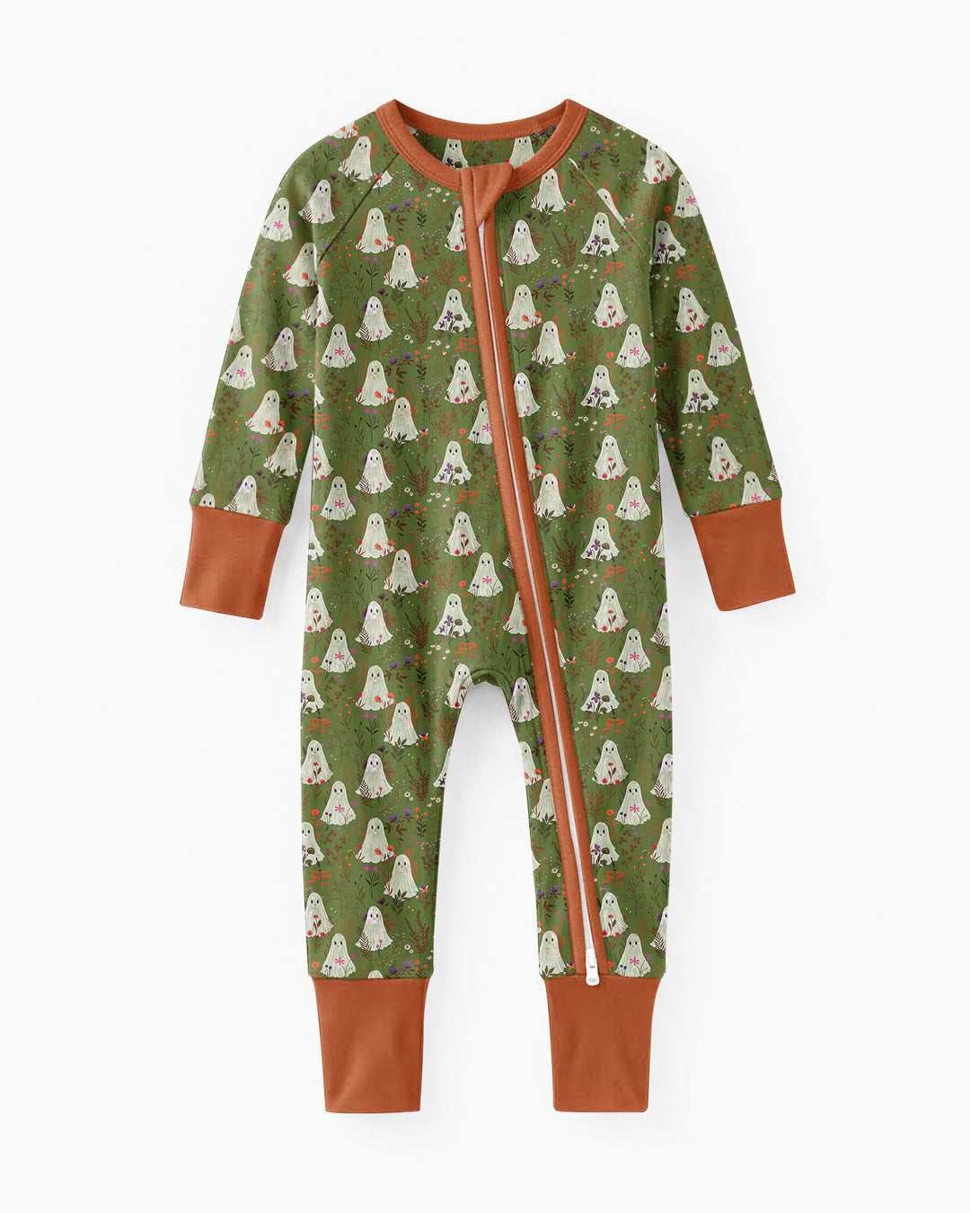 Cute Ghost Halloween Moss Green Floral Bamboo Convertible Zippy
