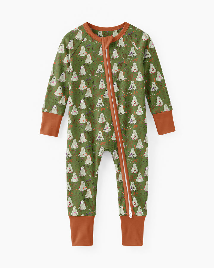 Cute Ghost Halloween Moss Green Floral Bamboo Convertible Zippy