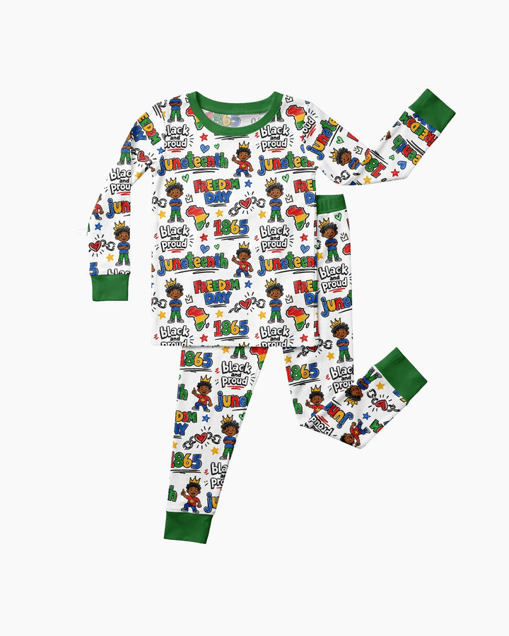 Juneteenth Black and Proud Bamboo Two Piece Long Sleeve Pajama Set