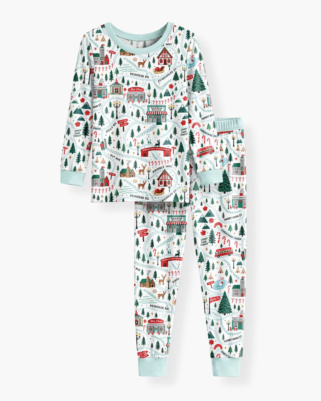 Whimsical North Pole Map Bamboo Two Piece Long Sleeve Pajama Set