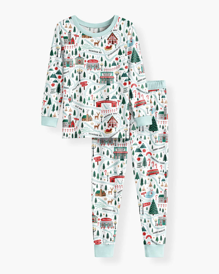 Whimsical North Pole Map Bamboo Two Piece Long Sleeve Pajama Set