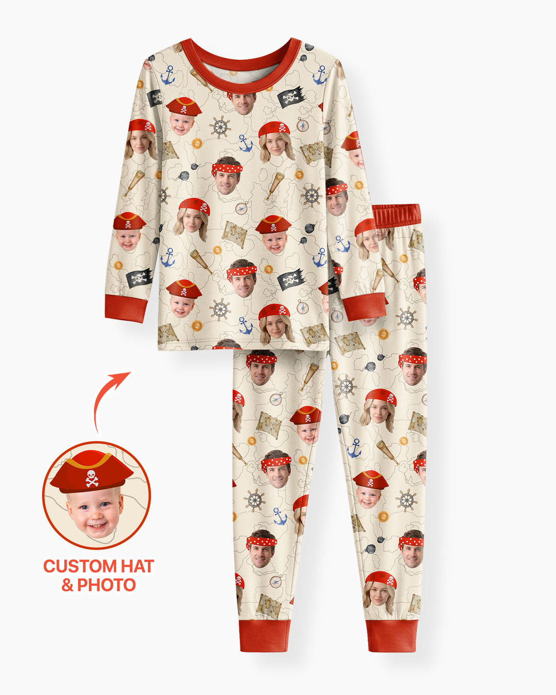 Custom Photo Treasure Map Adventures Family Matching Bamboo Two Piece Long Sleeve Pajama Set
