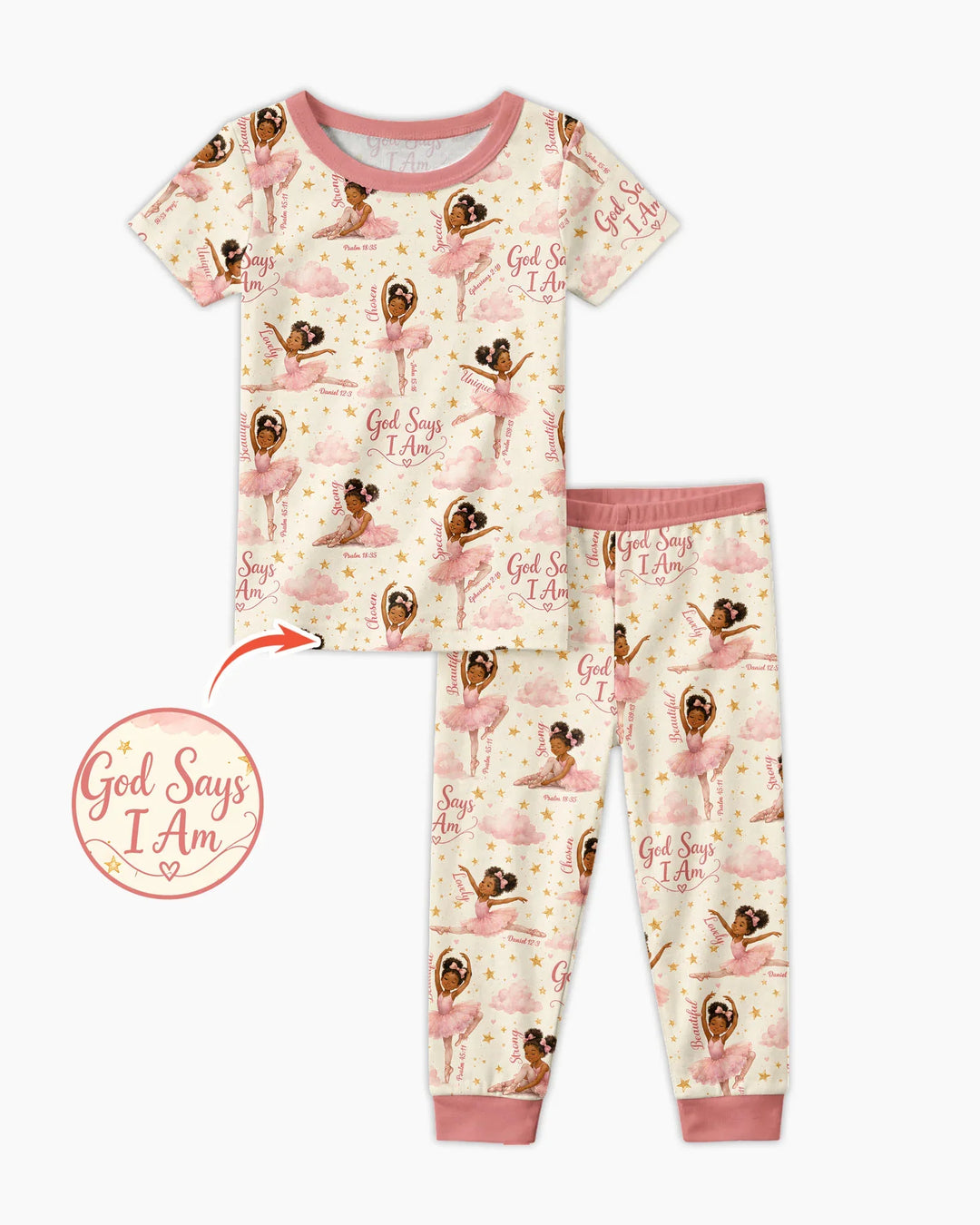 Black Girl Ballerina God Says I Am Bamboo Two Piece Short Sleeve Pajama Set