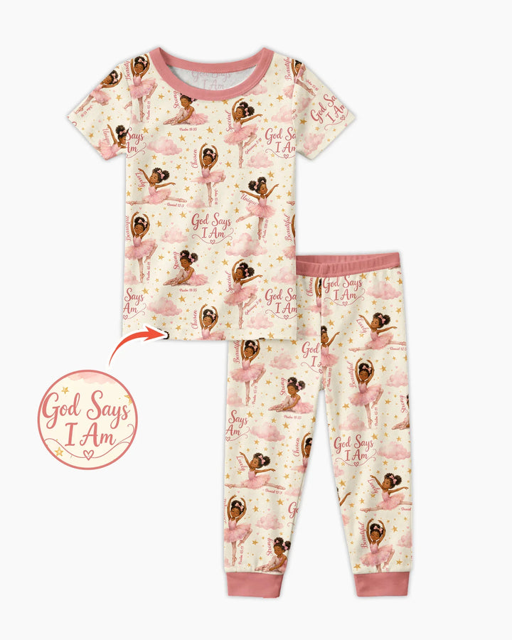 Black Girl Ballerina God Says I Am Bamboo Two Piece Short Sleeve Pajama Set