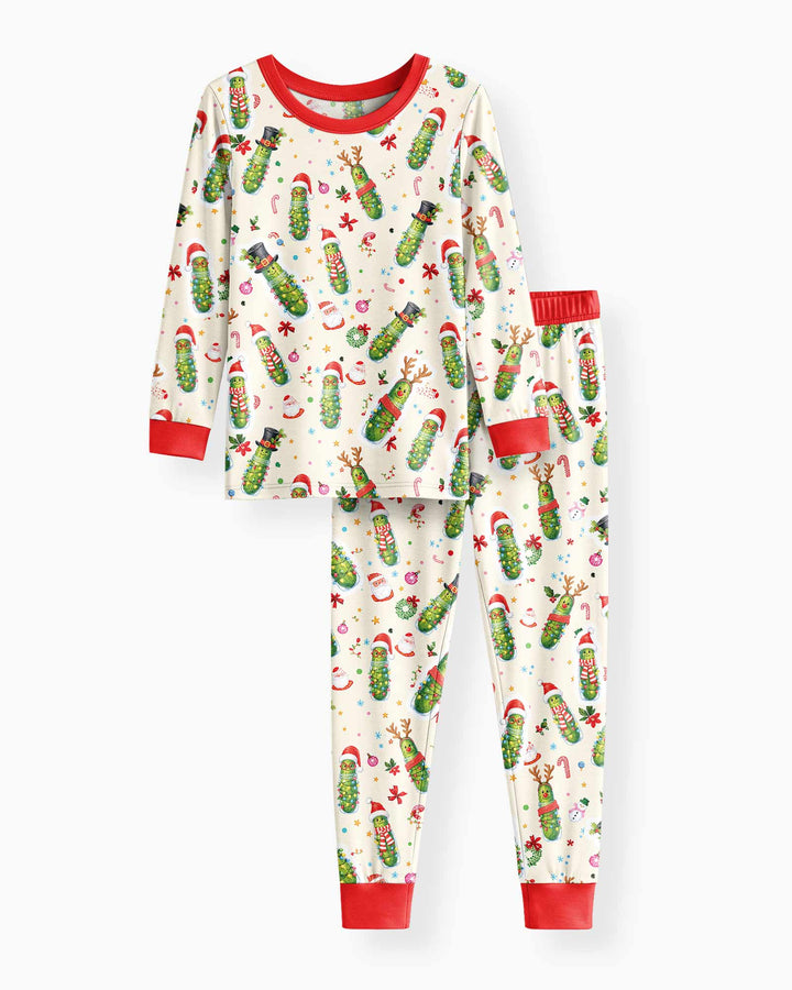 Funny Christmas Pickle Bamboo Two Piece Long Sleeve Pajama Set