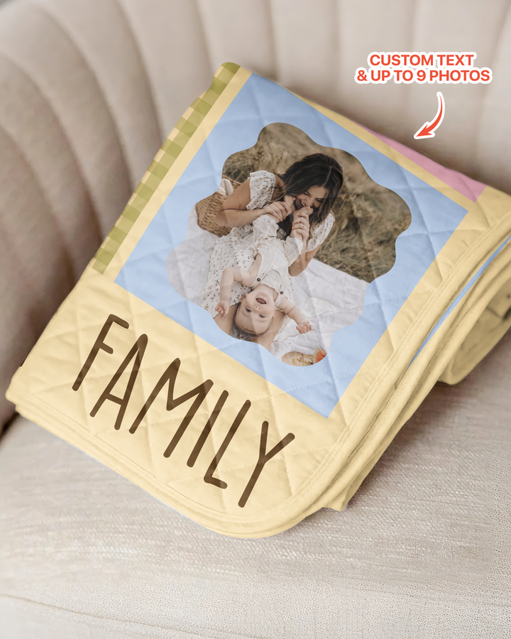 Custom Photo Gingham Family Bamboo Quilt Blanket