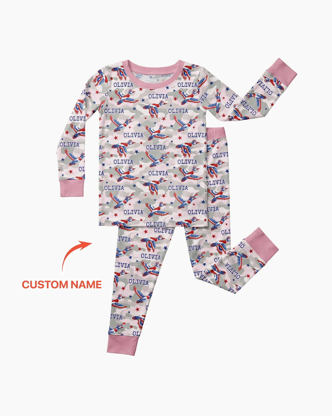 Custom Name America Mallard Duck Family Matching Bamboo Two Piece Long Sleeve Pajama Set