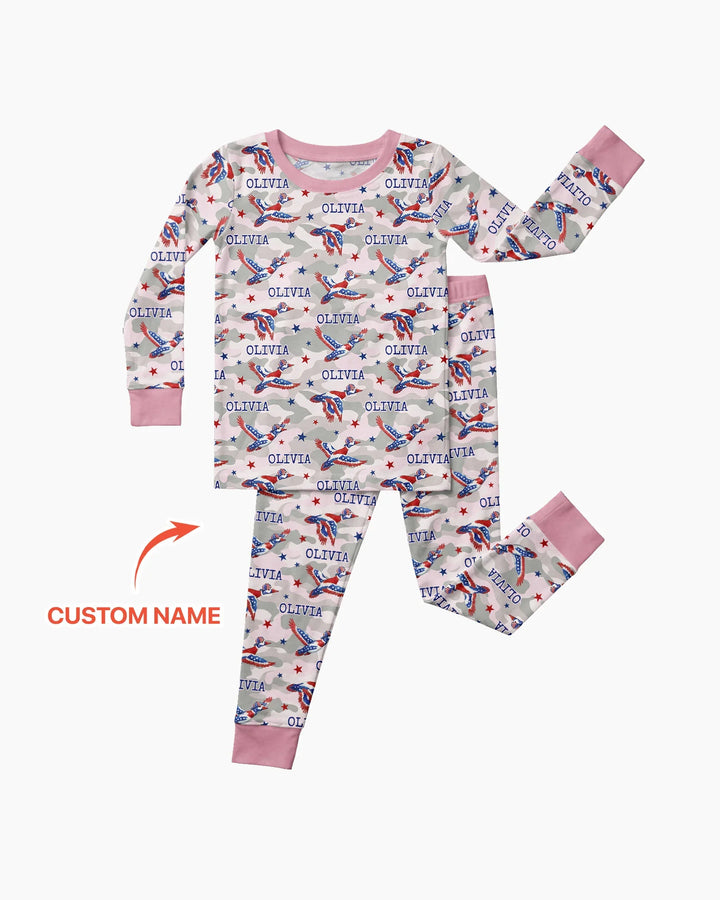 Custom Name America Mallard Duck Family Matching Bamboo Two Piece Long Sleeve Pajama Set