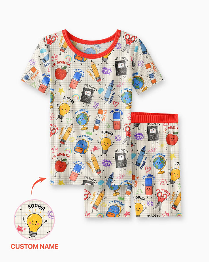 School Squad Custom Name Bamboo Two Piece Short Sleeve Shorts Pajama Set