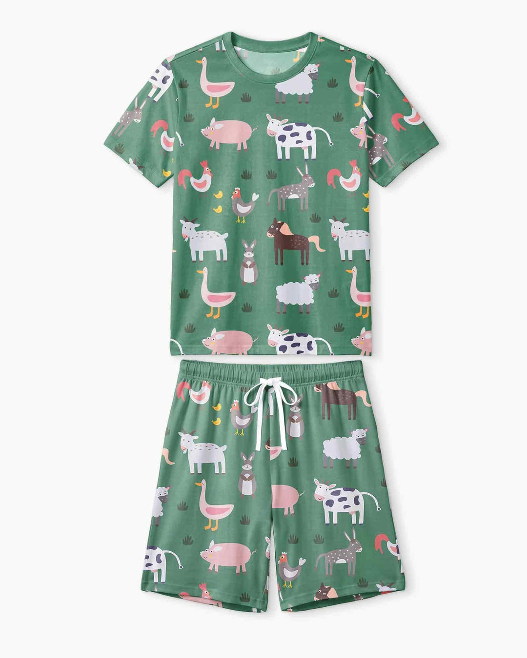Green farm animals Bamboo Men Short Sleeve Short Pajama Set