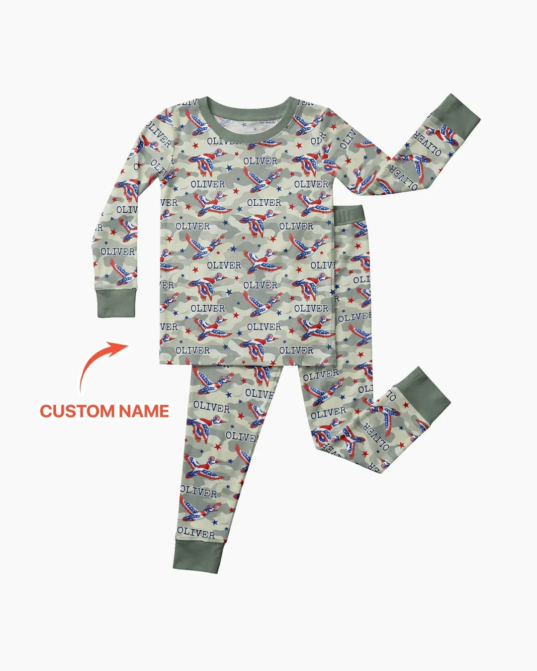 Custom Name America Mallard Duck Family Matching Bamboo Two Piece Long Sleeve Pajama Set