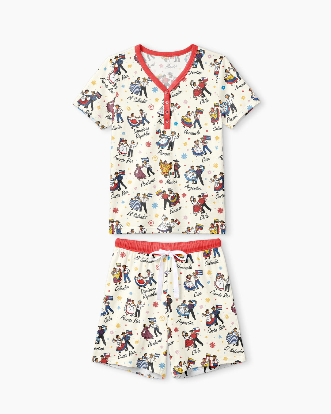 Hispanic Traditional Folkloric Dress Bamboo Women Short Sleeve Short Pajama Set