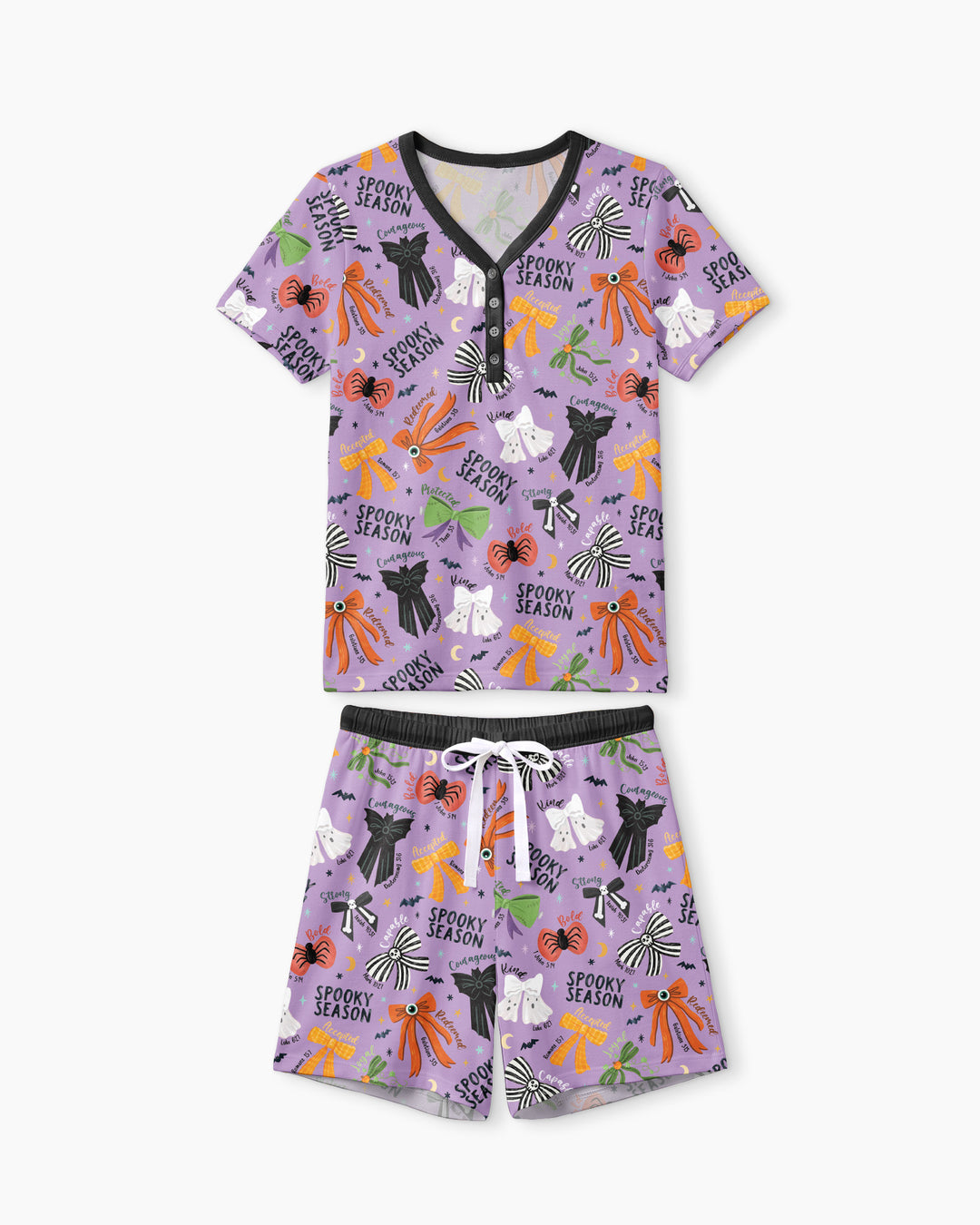 Spooky Bows Spooky Season Bamboo Women Short Sleeve Short Pajama Set
