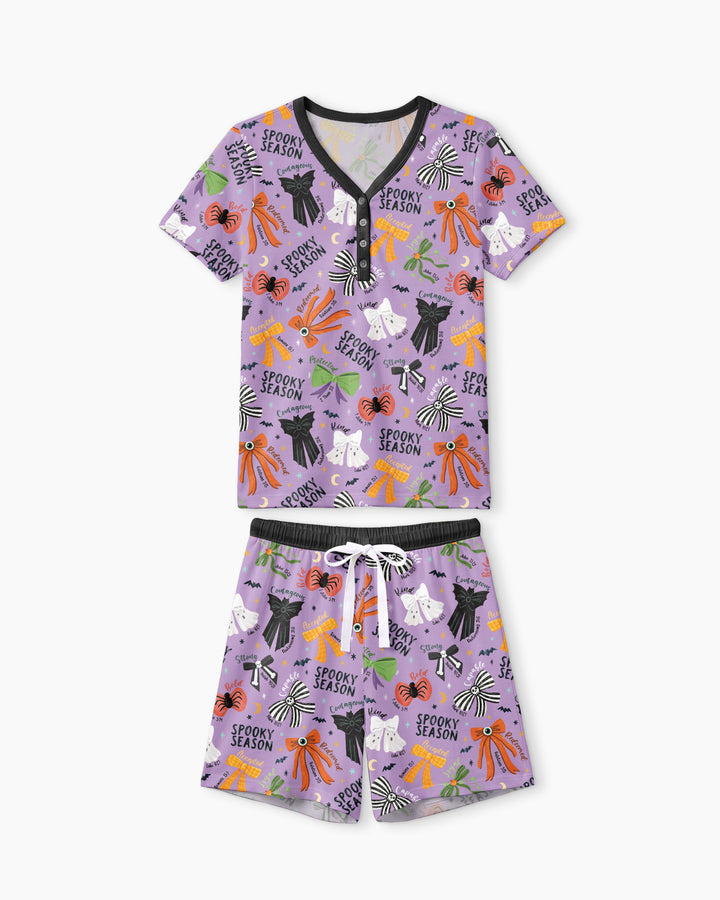 Spooky Bows Spooky Season Bamboo Women Short Sleeve Short Pajama Set