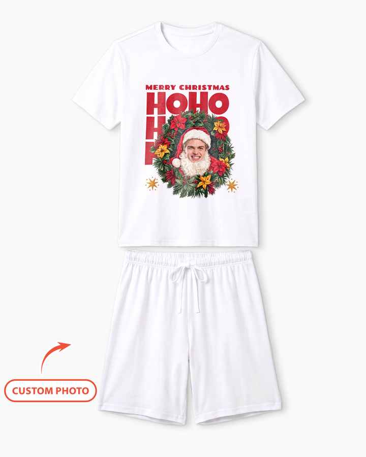 Personalized Photo Christmas Santa Bamboo Men Short Sleeve Short Pajama Set