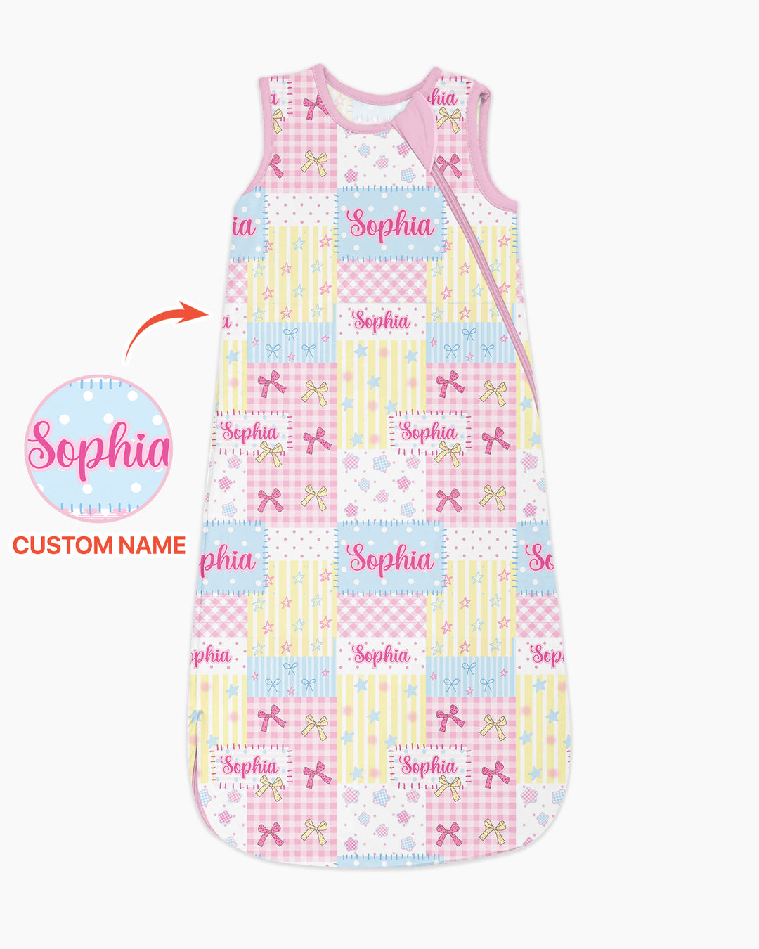 Custom Name Sweet Patchwork Bamboo Sleep Bag