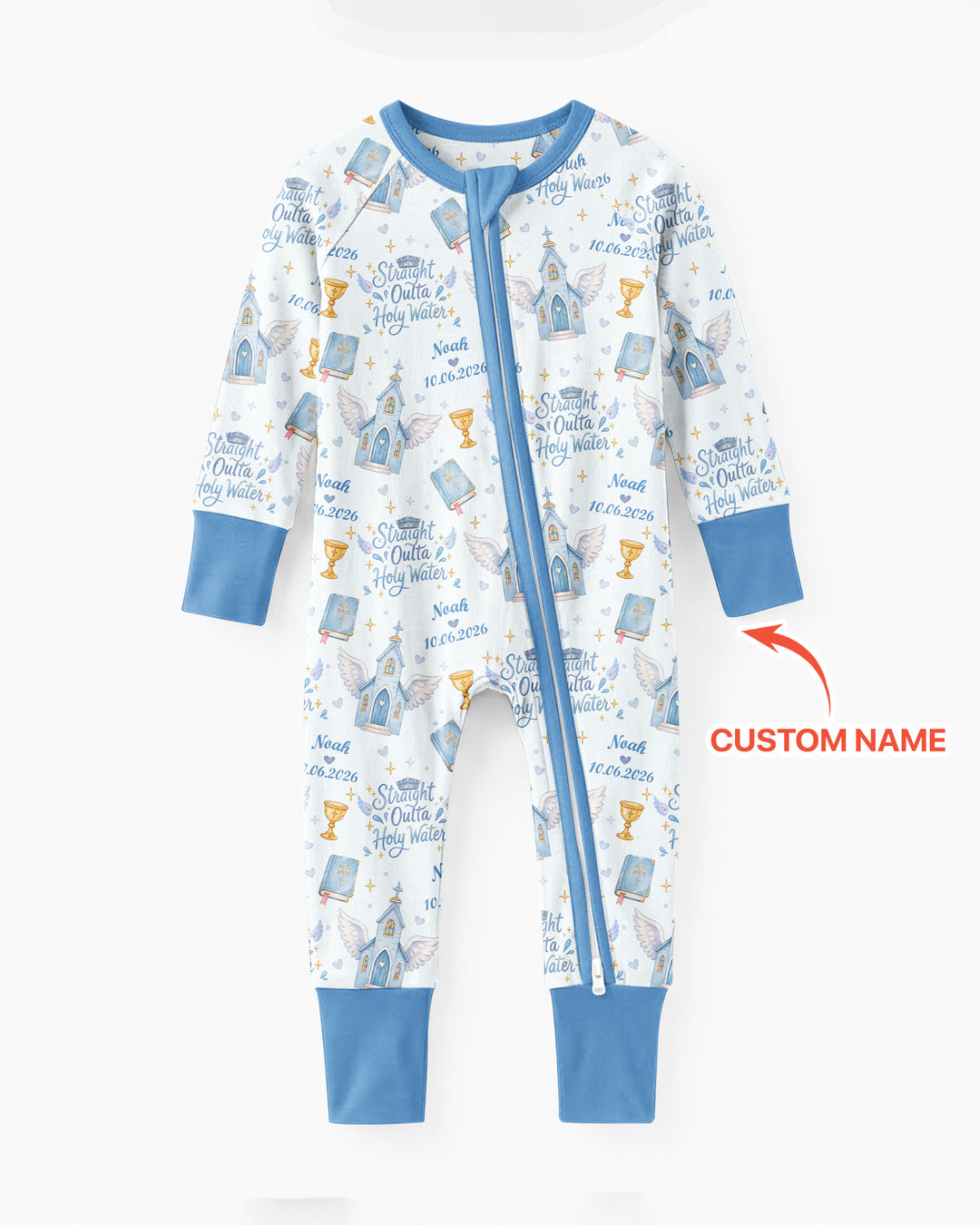 Custom Name Baptism Christening Straight Outta Holy Water Bamboo Convertible Zippy