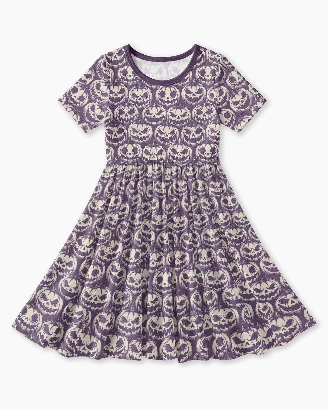 Retro Halloween Jack-O-Lantern Spooky Faces Bamboo Twirl Dress
