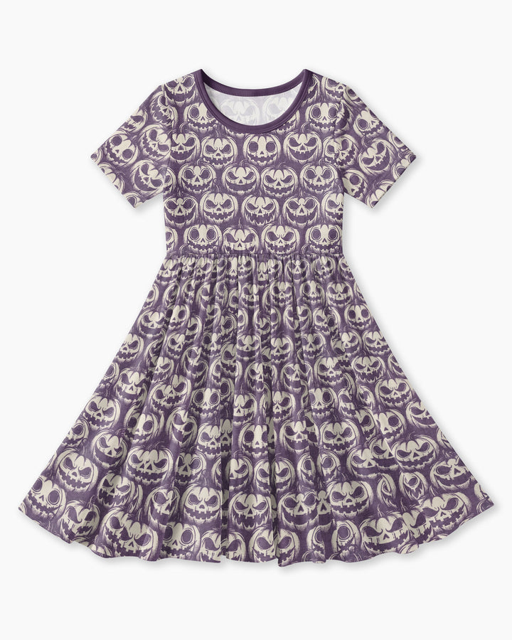 Retro Halloween Jack-O-Lantern Spooky Faces Bamboo Twirl Dress