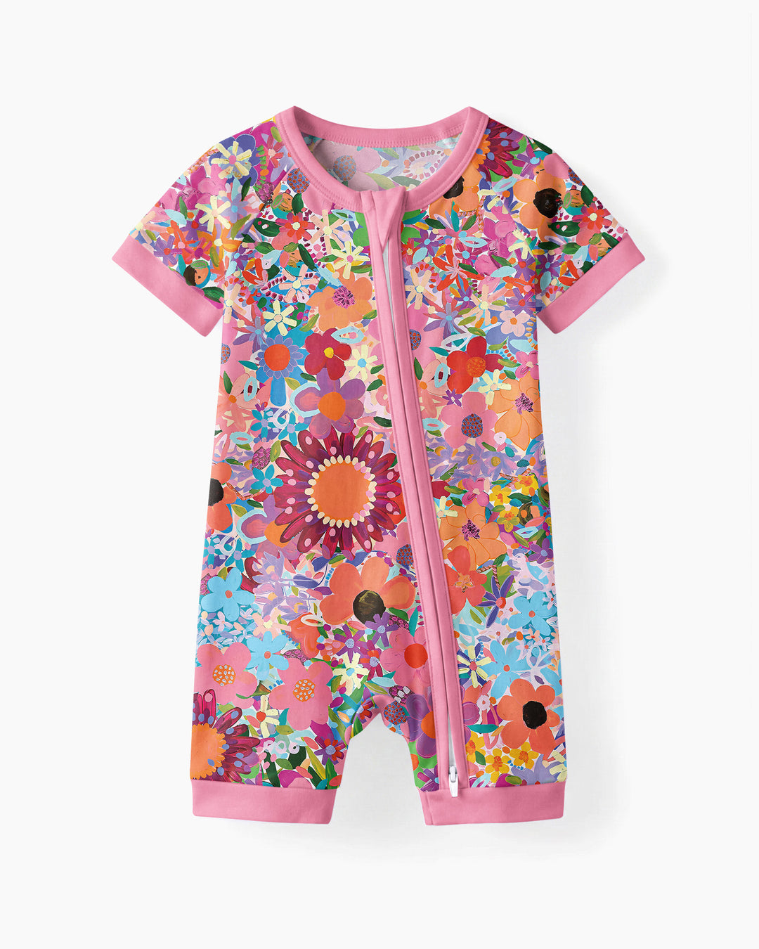Rainbow Blooms Bamboo Shorty Zippered Romper