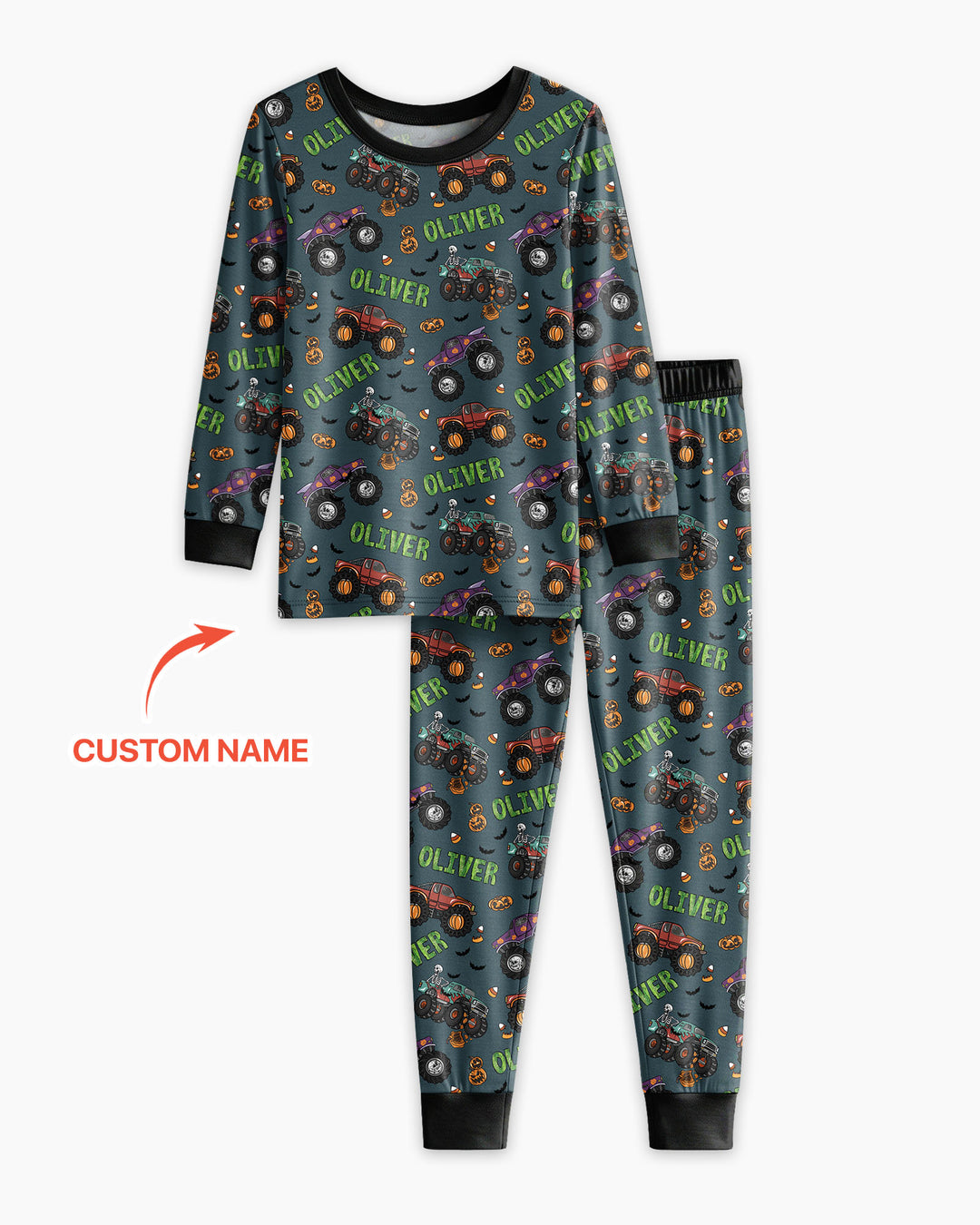 Custom Name Haunted Monster Trucks  Bamboo Two Piece Long Sleeve Pajama Set