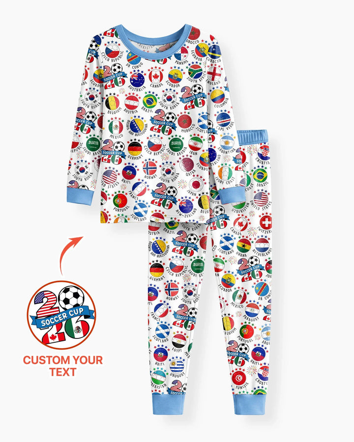 The World Plays Here 2026 Soccer Tour Bamboo Two Piece Long Sleeve Pajama Set