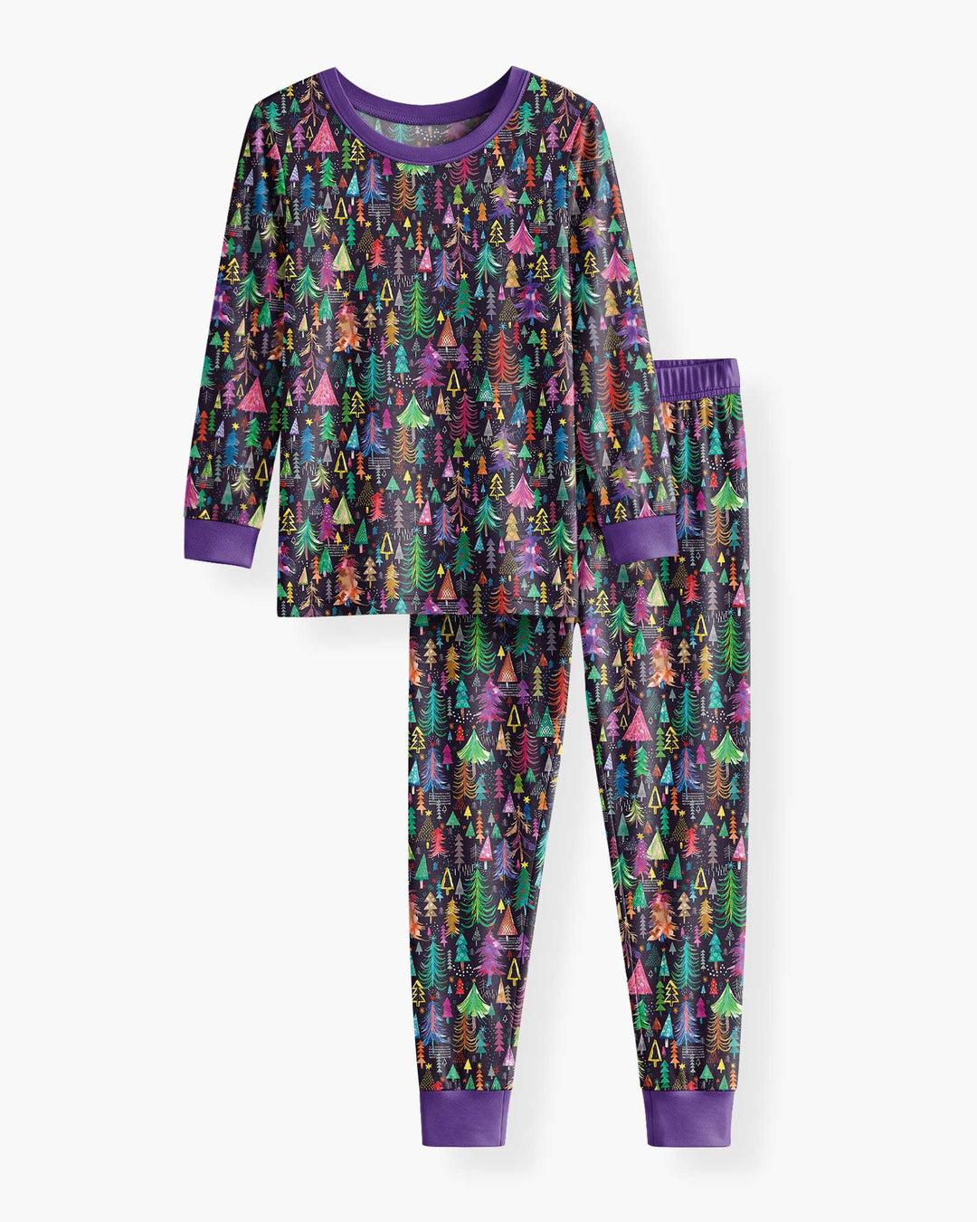 Christmas Holiday Colorful Trees Bamboo Two Piece Long Sleeve Pajama Set