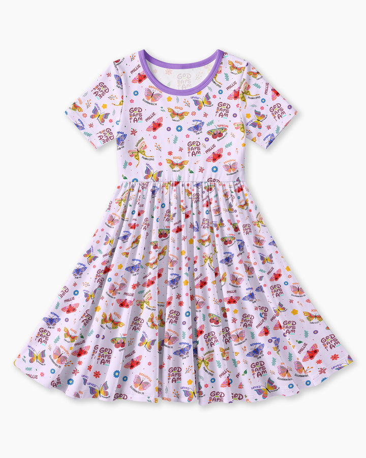 Custom Name God says I am Butterfly Bamboo Twirl Dress