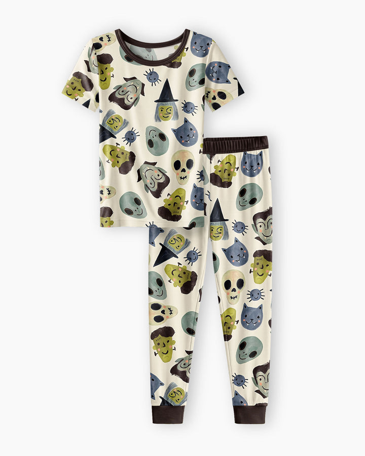 Halloween Face Bamboo Two Piece Short Sleeve Pyjamas Set For Haloween